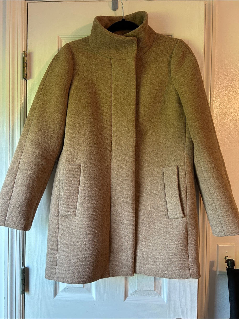 J. Crew Mercentile Beige Wool-Blend Zip Pea Coat Size 4 Like New
